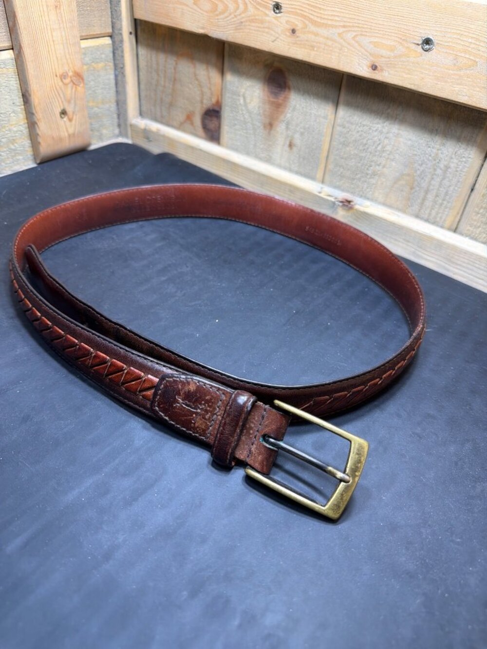 Daniel Cremieux Brown Italian Leather Braided Belt Solid Brass Men's Size 34
